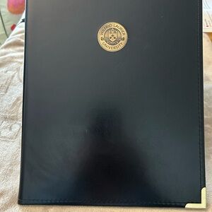 Wilfrid Laurier University Black Leather Portfolio with Clear ID Window